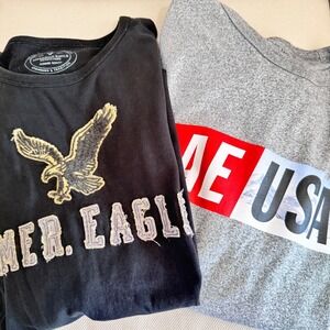 American Eagle XL Long Sleeve Shirt Lot of 2 AE USA Heather Gray Black Logo Tee